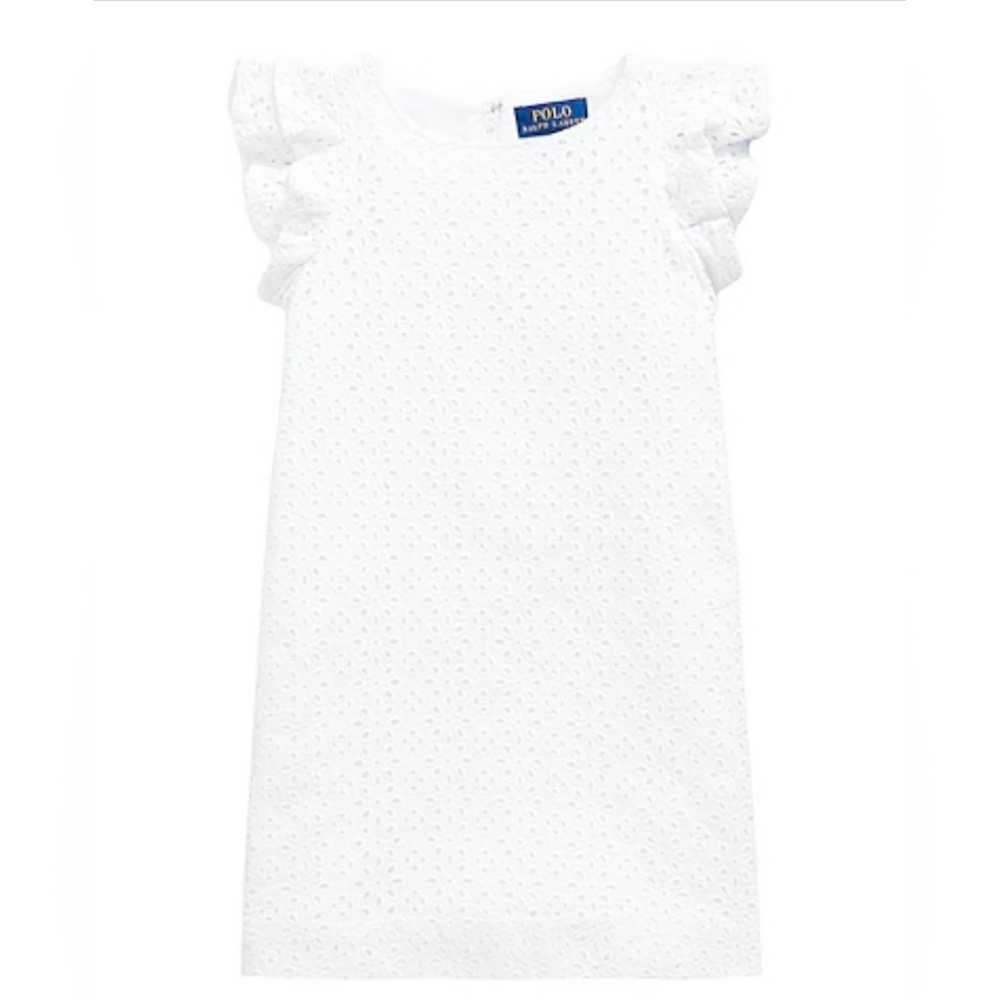 Polo Ralph Lauren Girls' Eyelet Ruffle Gingham Cotton Madras Dress Size 16
